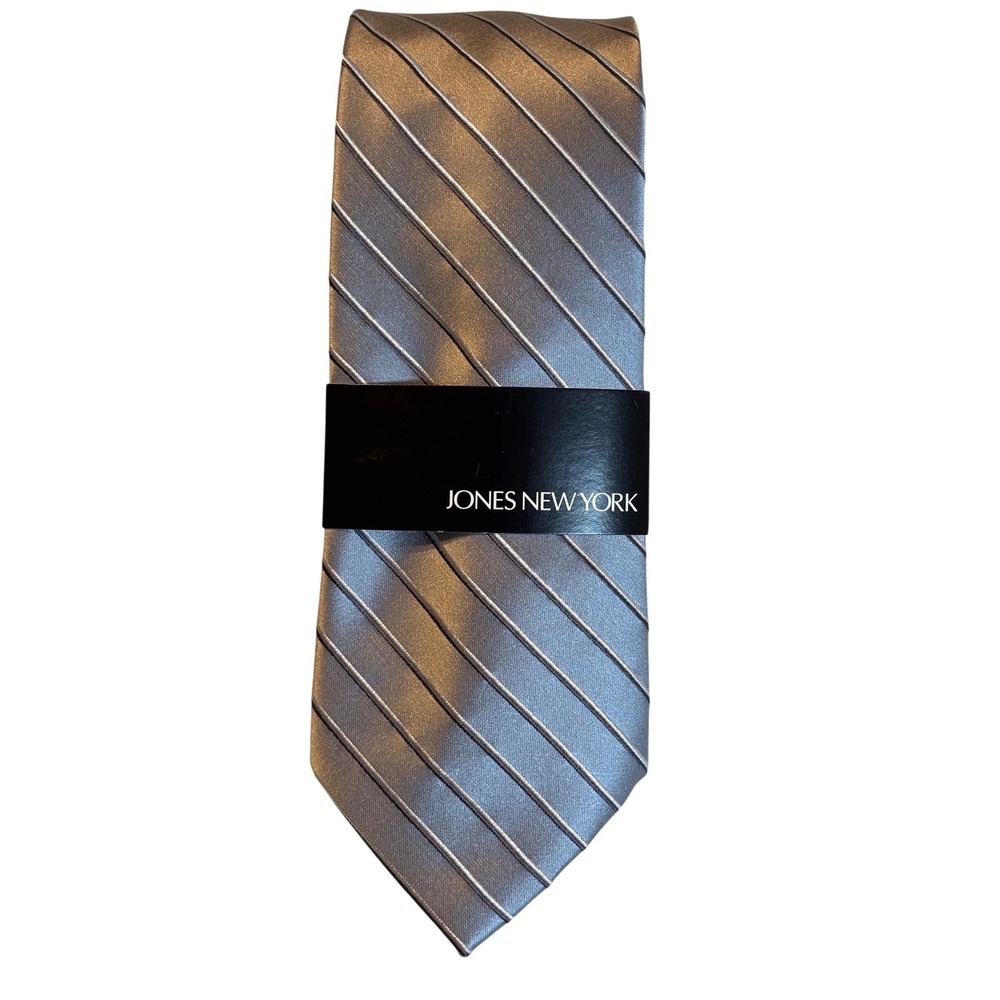 Jones New York Mens Silk Tie Silver Diagonal Stripe Formal Business Necktie